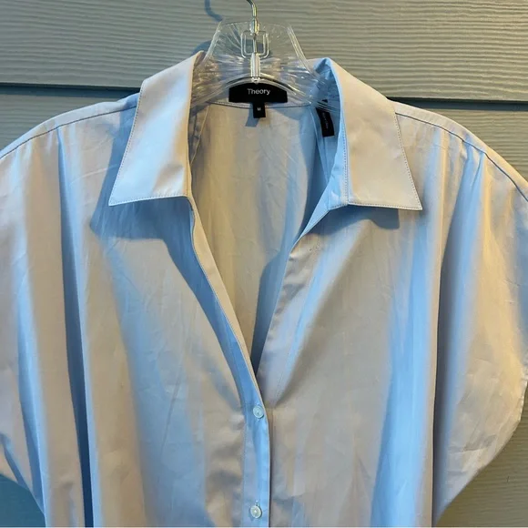 Theory Women's Sleeveless Light Blue Tie Waist Mini Shirt Dress - Picture 5 of 9